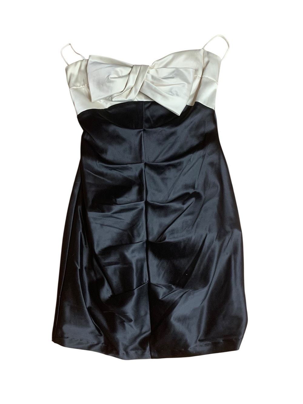 Eclipse Satin Two-Tone Strapless Party Dress with Oversized Bow - M